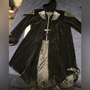 Black Velvet Coat with Leather Accents